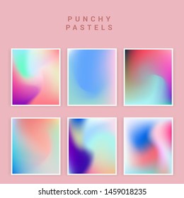 Set of vector backgrounds in sweet vibrant pastel tones, cute caramel colors. Refined vibrant juicy palettes for poster or cover design in vaporwave style.