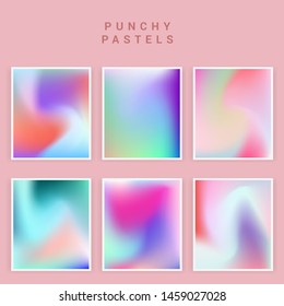 Set of vector backgrounds in sweet vibrant pastel tones, cute caramel colors. Refined vibrant juicy palettes for poster or cover design in vaporwave style.