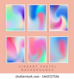 Set of vector backgrounds in sweet vibrant pastel tones, cute caramel colors. Refined holographic vibrant juicy palettes for poster or cover design in vaporwave style.