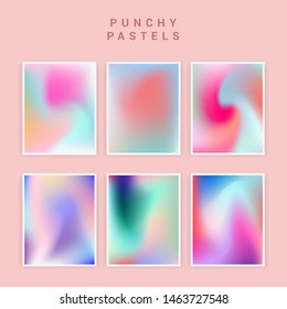 Set of vector backgrounds in sweet vibrant pastel tones, cute caramel colors. Refined holographic vibrant juicy palettes for poster or cover design in vaporwave style.