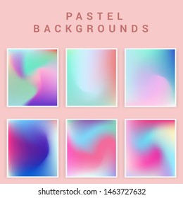 Set of vector backgrounds in sweet vibrant pastel tones, cute caramel colors. Refined holographic vibrant juicy palettes for poster or cover design in vaporwave style.