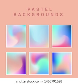 Set of vector backgrounds in sweet vibrant pastel tones, cute caramel colors. Refined holographic vibrant juicy palettes for poster or cover design in vaporwave style.