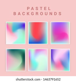 Set of vector backgrounds in sweet vibrant pastel tones, cute caramel colors. Refined holographic vibrant juicy palettes for poster or cover design in vaporwave style.