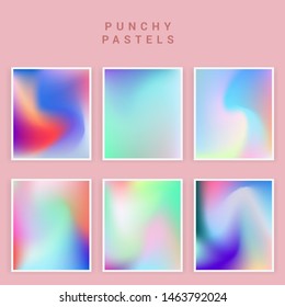 Set of vector backgrounds in sweet vibrant pastel tones, cute caramel colors. Refined holographic vibrant juicy palettes for poster or cover design in vaporwave style.