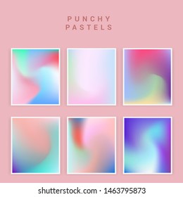 Set of vector backgrounds in sweet vibrant pastel tones, cute caramel colors. Refined holographic vibrant juicy palettes for poster or cover design in vaporwave style.