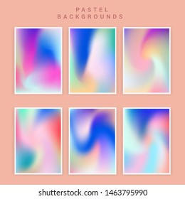 Set of vector backgrounds in sweet vibrant pastel tones, cute caramel colors. Refined holographic vibrant juicy palettes for poster or cover design in vaporwave style.