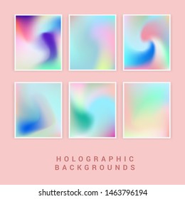 Set of vector backgrounds in sweet vibrant pastel tones, cute caramel colors. Refined holographic vibrant juicy palettes for poster or cover design in vaporwave style.