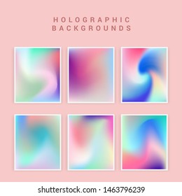 Set of vector backgrounds in sweet vibrant pastel tones, cute caramel colors. Refined holographic vibrant juicy palettes for poster or cover design in vaporwave style.