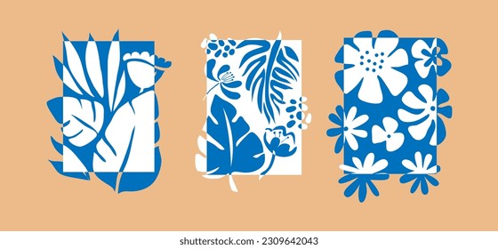 Set von Vektorhintergründen mit tropischen Blättern im trendigen Retro-Trippy-Stil. Hippie 60s, 70er Jahre Stil.
