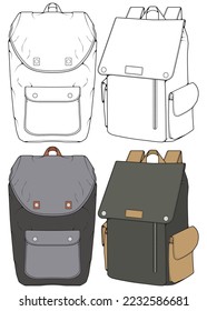 Set of Vector Backpacks Illustration. Backpacks for students, travellers and tourists.
