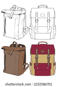 Set of Vector Backpacks Illustration. Backpacks for students, travellers and tourists.

