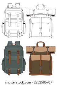 Set of Vector Backpacks Illustration. Backpacks for students, travellers and tourists.
