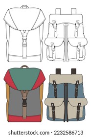 Set of Vector Backpacks Illustration. Backpacks for students, travellers and tourists.
