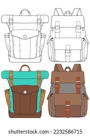 Set of Vector Backpacks Illustration. Backpacks for students, travellers and tourists.
