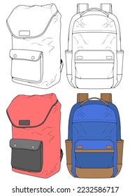 Conjunto de Mochilas Vectoras Ilustración. Mochilas para estudiantes, viajeros y turistas.
