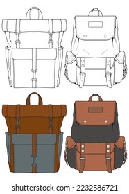 Set of Vector Backpacks Illustration. Backpacks for students, travellers and tourists.
