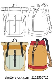 Set of Vector Backpacks Illustration. Backpacks for students, travellers and tourists.
