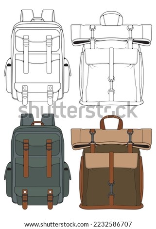 Set of Vector Backpacks Illustration. Backpacks for students, travellers and tourists.
