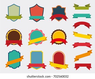 Set of Vector Badge with ribbon, Retro Labels and Ribbons color design,  Vintage logo website and mobile website badges, ads, print material, label frame design 