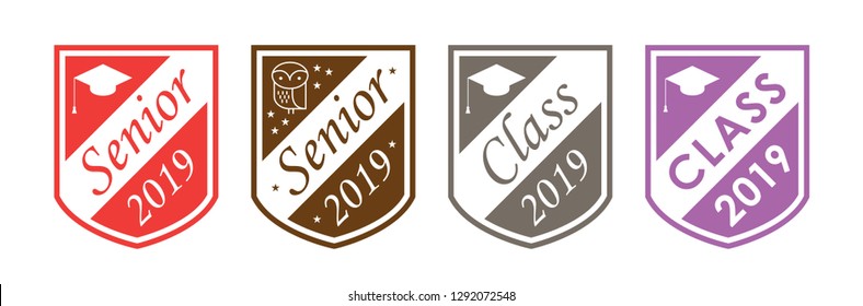 Set vector badge of a senior graduating class in 2019 graphics elements for t-shirts, and the idea for the sign or badge