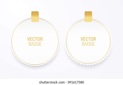 Set of vector badges, with golden strokes and stickers.