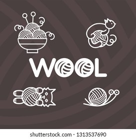 Set of vector badges for handmade. Set of vector logos for knitting. Different emblems with yarn. Logo with yarn and animals. Handmade illustration.