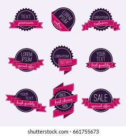 Set of vector badges and labels. Round stickers, banners and labels. Discount and sale special offer symbols