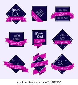 Set of vector badges and labels. Square stickers, banners and labels. Discount and sale special offer symbols