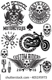 set of vector badges, logos, design elements on a theme motorcycles with skulls