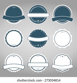 Set of vector badges in retro, vintage style on the grey background