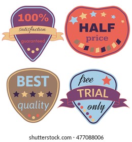 Set of Vector Badges with Ribbons. Web stickers and labels. Isolated vector illustration.
