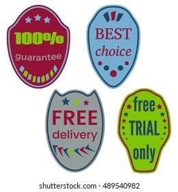 Set of Vector Badges with Ribbons. Web stickers and labels. Isolated vector illustration.
