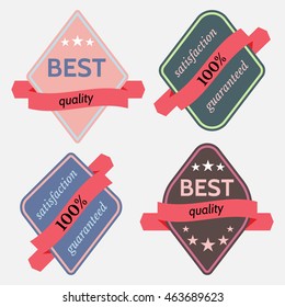 Set of Vector Badges with Ribbons  and the Words "Best quality" and "100% satisfaction guaranteed". Isolated vector illustration.