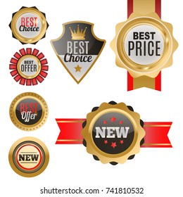 Set of vector badges shop product sale best price stickers and buy commerce advertising tag symbol discount promotion vector illustration.