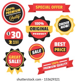 Set of Vector Badges Stickers and Ribbons