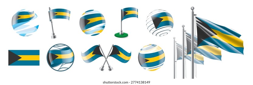 A set of vector Bahamian flags of different designs