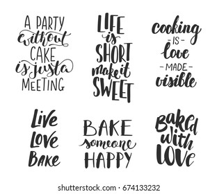 Set of vector bakery lettering for greeting cards, decoration, prints and posters. Hand drawn typography design elements. Handwritten lettering. Modern ink brush calligraphy.