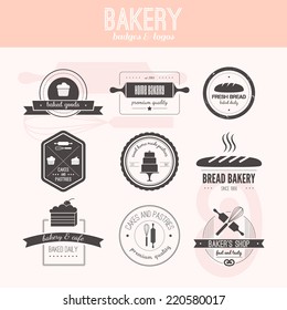 Set of vector bakery logos. Bread and pasteries labels, badges and design elements. Fresh baked goods.