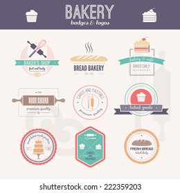 Set of vector bakery logos. Bread and pasteries labels, badges and design elements. Fresh baked goods.