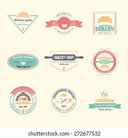 Set of vector bakery logos. Bread and pasteries labels, badges and design elements. Fresh baked goods.