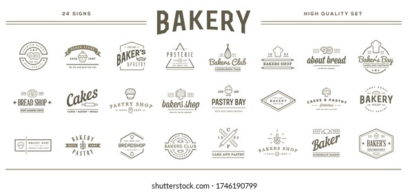 Set of Vector Bakery Pastry Elements and Bread Icons Illustration can be used as Logo or Icon in premium quality