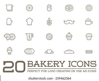 Set of Vector Bakery Pastry Elements and Bread Icons Illustration can be used as Logo or Icon in premium quality 