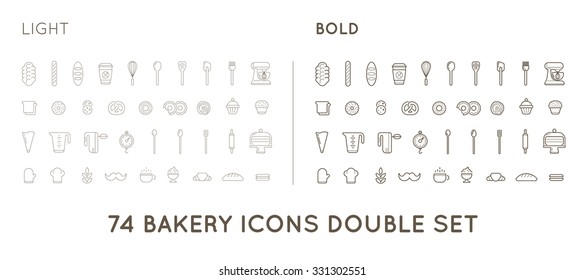 Set of Vector Bakery Pastry Elements and Bread Icons Illustration can be used as Logo or Icon in premium quality Thin and Bold