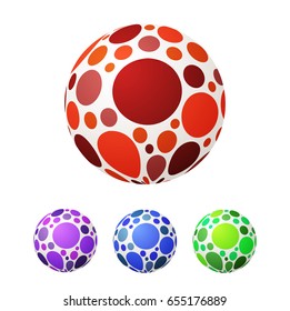 Set of vector ball with colored circles. Bright balloons, red, blue, green and purple. Vector illustration ball isolated on white background.