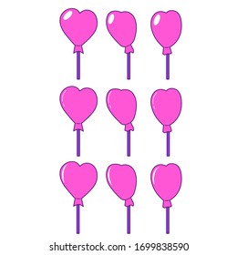Set of vector balloons drawings in cartoon flat style on a white isolated background. Vector set of balloons for the holiday, birthday, decoration
