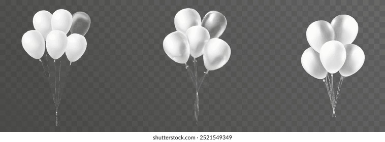 Set of vector balloons isolated on png background. Realistic festive 3d helium balloons template for anniversary, Birthday party design. Vector illustration on transparent background.