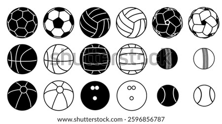 set vector balls icon. football, soccer, volleyball, basketball, bowling, tennis, cricket. collections sports balls design illustration