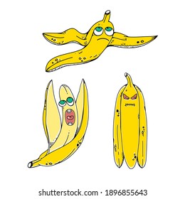Satz von Vektorbananen in einem lustigen Stil. Die lustigen Charaktere.