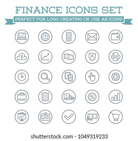 Set of Vector Banking Finance Money Icons. Payments and Income. Richness. Can be used as Logo or Icon in premium quality