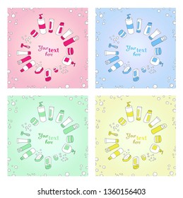Set of vector banner backgrounds on the theme of hygiene and bathing, beauty and health. Multiple colors